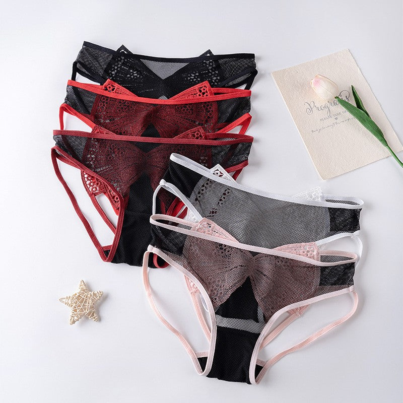 zp610-Women's lace-up butterfly embroidered panties