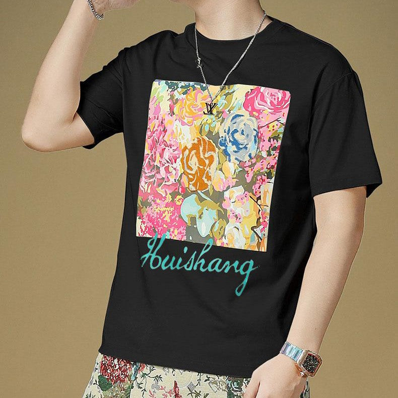 Men's Fashion Printed Shorts and Short Sleeves Suit