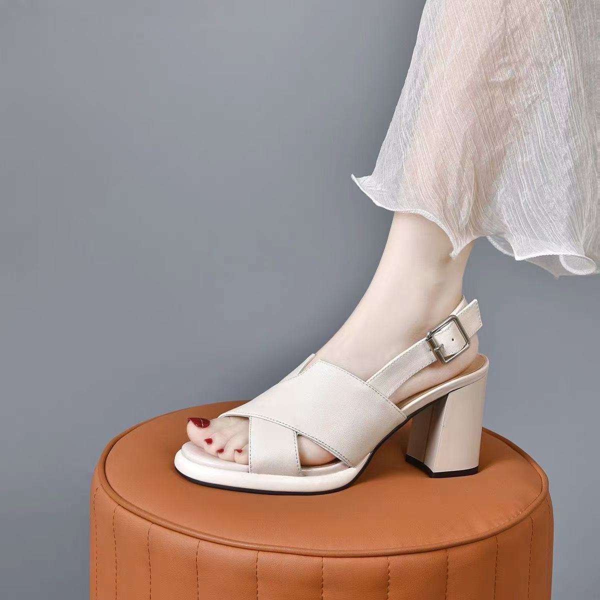 zp612-Women's summer simple temperament thick heel sandals