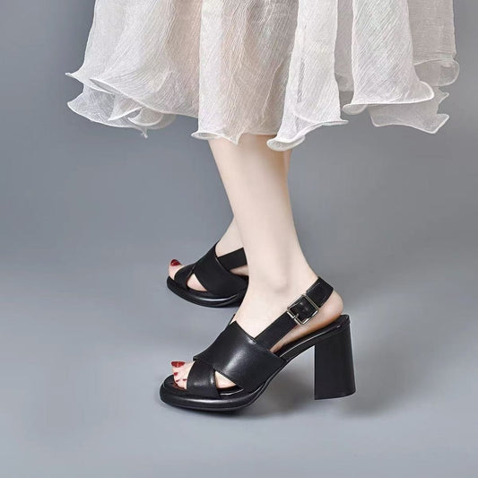 zp612-Women's summer simple temperament thick heel sandals