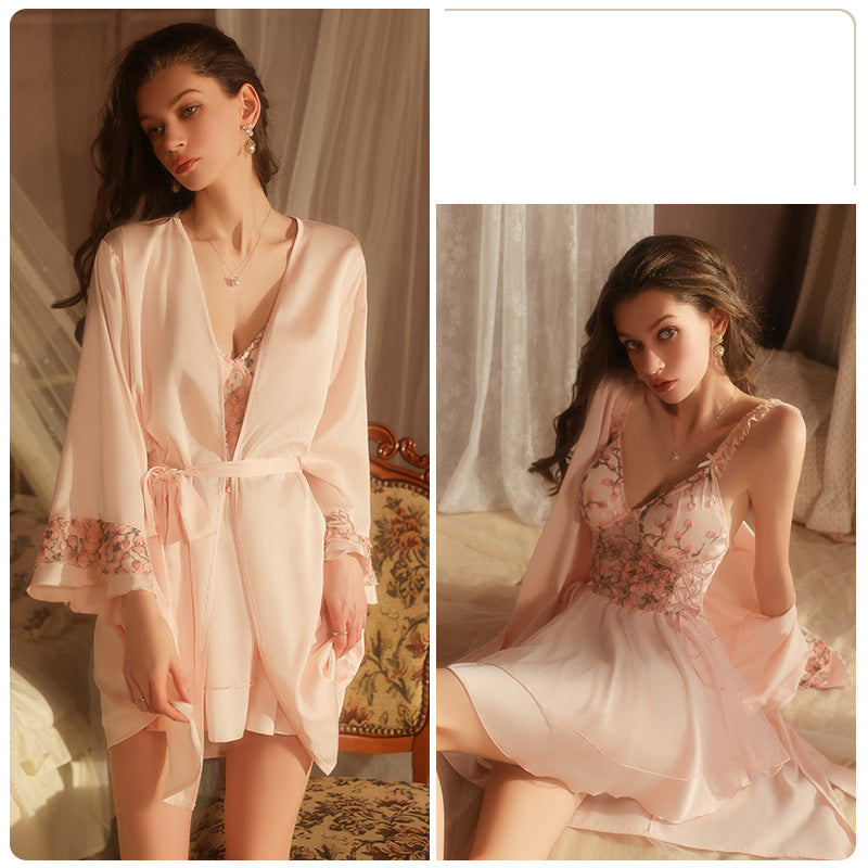 Sexy Lace Smooth Satin Nightdress Set