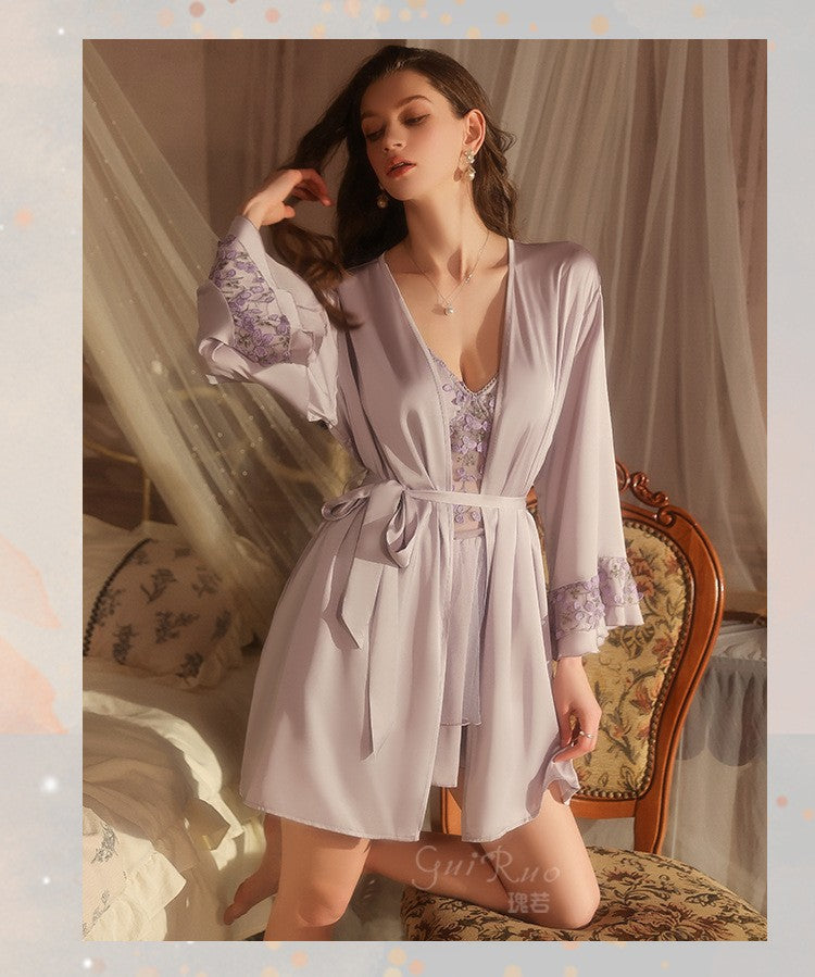 Sexy Lace Smooth Satin Nightdress Set