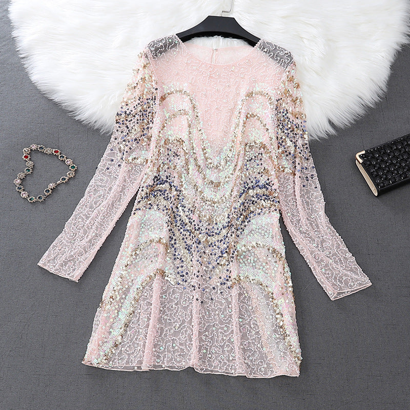 zp633-Women's stylish and elegant heavy embroidery sequin dress
