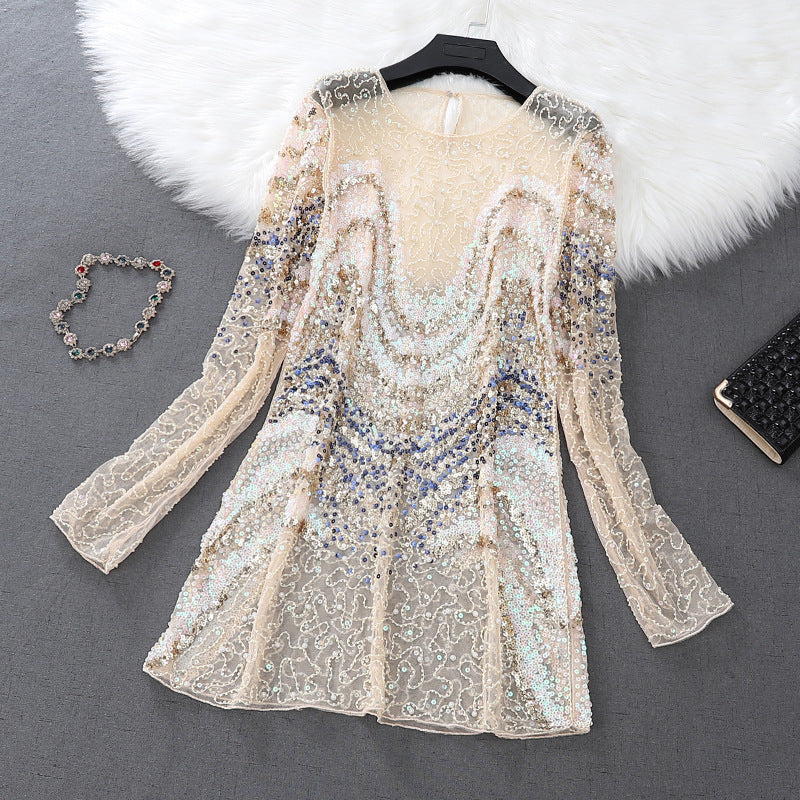 zp633-Women's stylish and elegant heavy embroidery sequin dress
