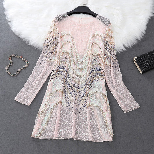 zp633-Women's stylish and elegant heavy embroidery sequin dress