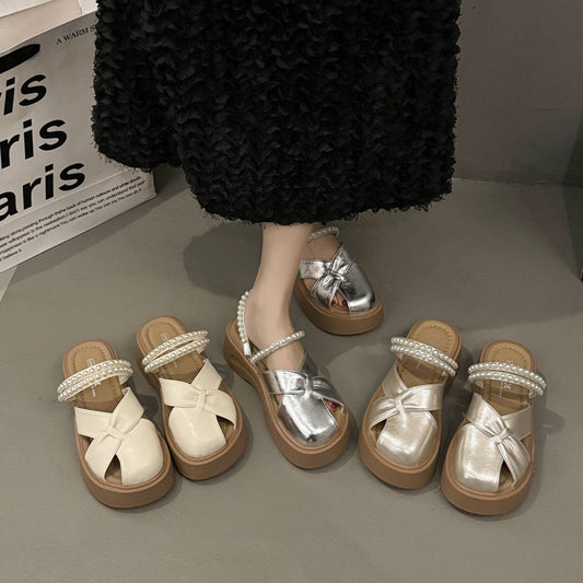 zp636-Women's summer retro thick-soled fashionable closed-toe sandals