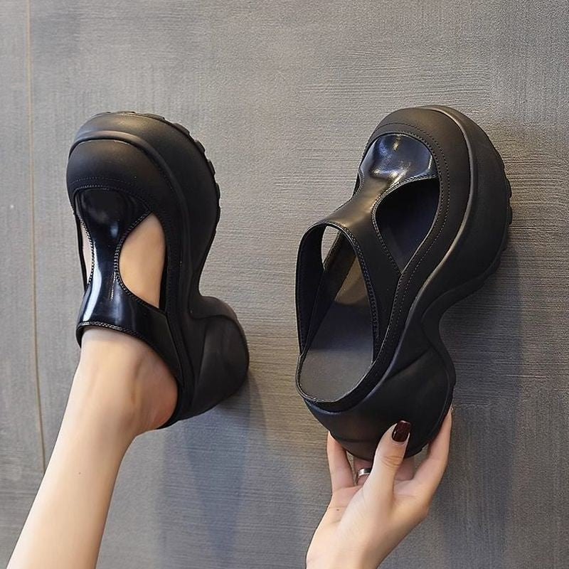 zp635-Women's summer hollowed-out height-enhancing slip-on sandals