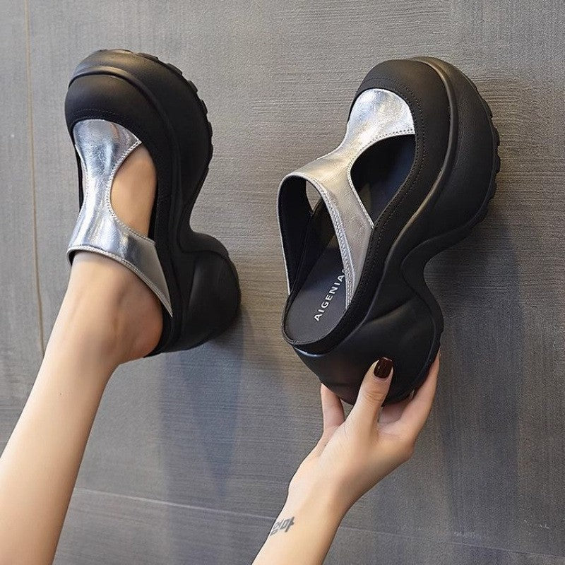 zp635-Women's summer hollowed-out height-enhancing slip-on sandals