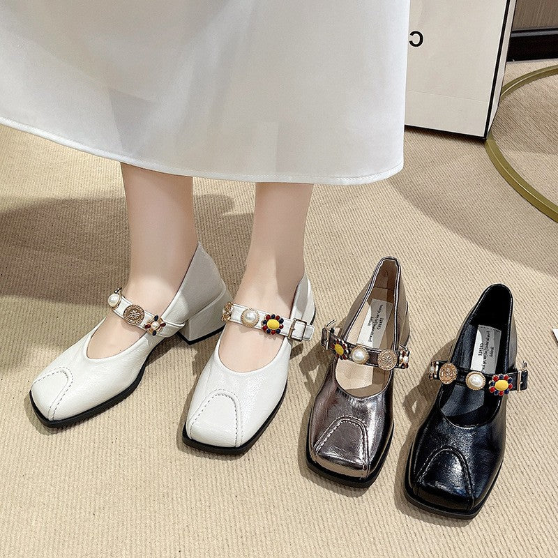 zp638-Women's elegant square toe chunky heel sandals