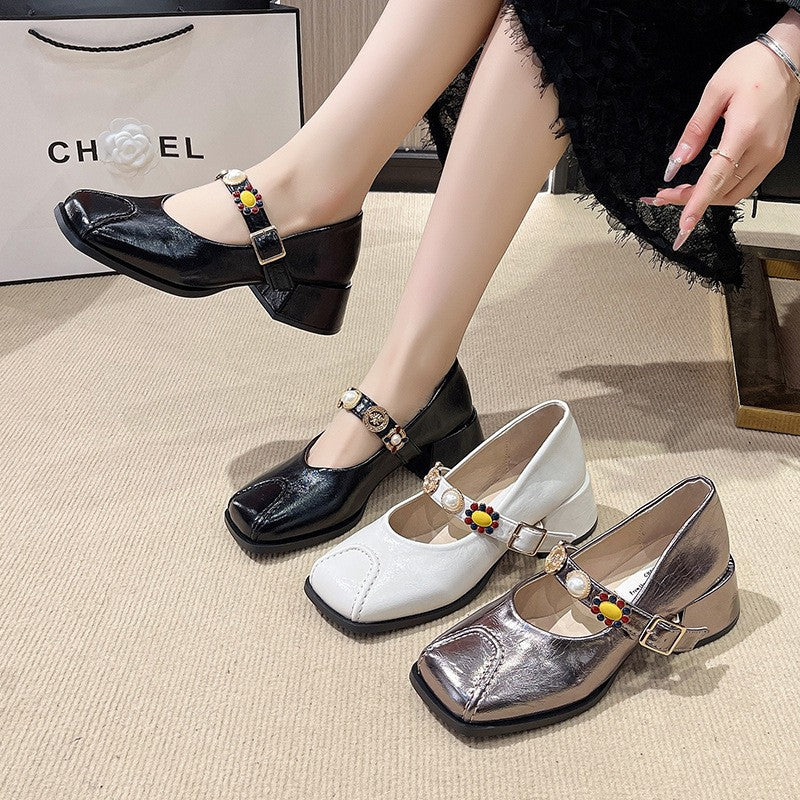 zp638-Women's elegant square toe chunky heel sandals