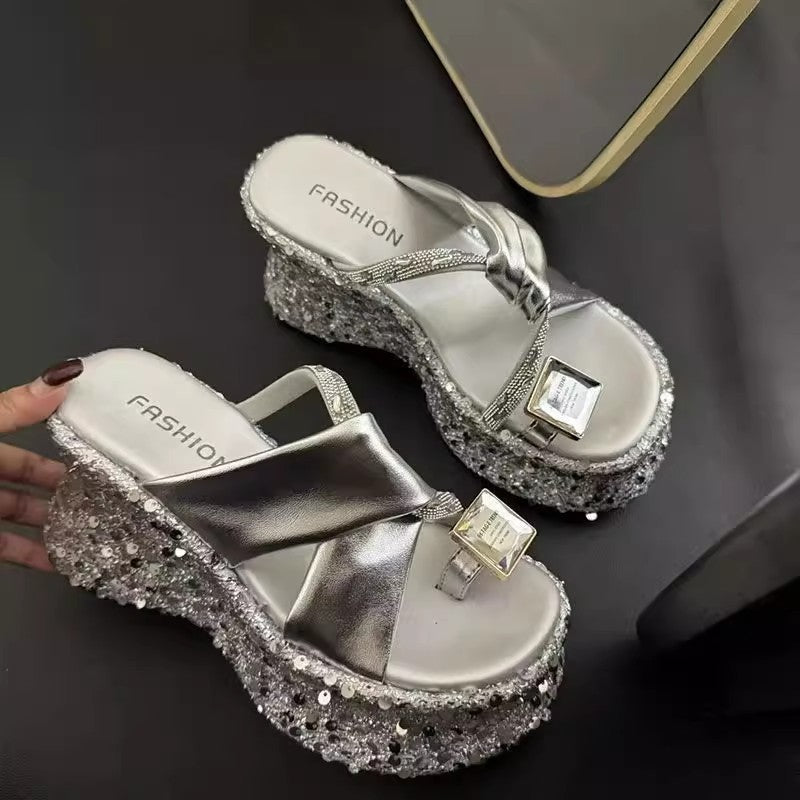 zp639-Summer Fashion Rhinestone Casual Platform Wedge Sandals