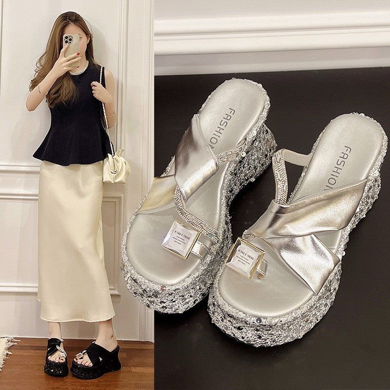 zp639-Summer Fashion Rhinestone Casual Platform Wedge Sandals