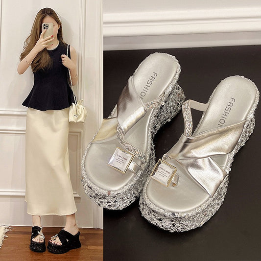 zp639-Summer Fashion Rhinestone Casual Platform Wedge Sandals