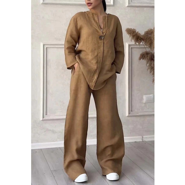 New women's fashion solid color cotton and linen casual suit