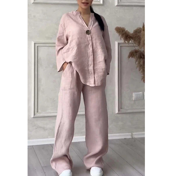 New women's fashion solid color cotton and linen casual suit