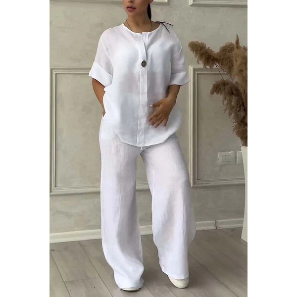 New women's fashion solid color cotton and linen casual suit