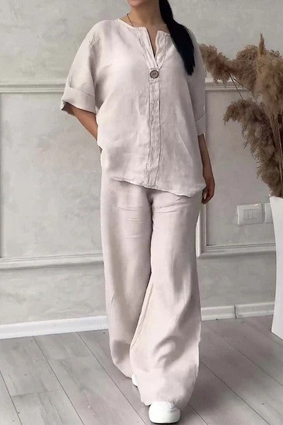 New women's fashion solid color cotton and linen casual suit