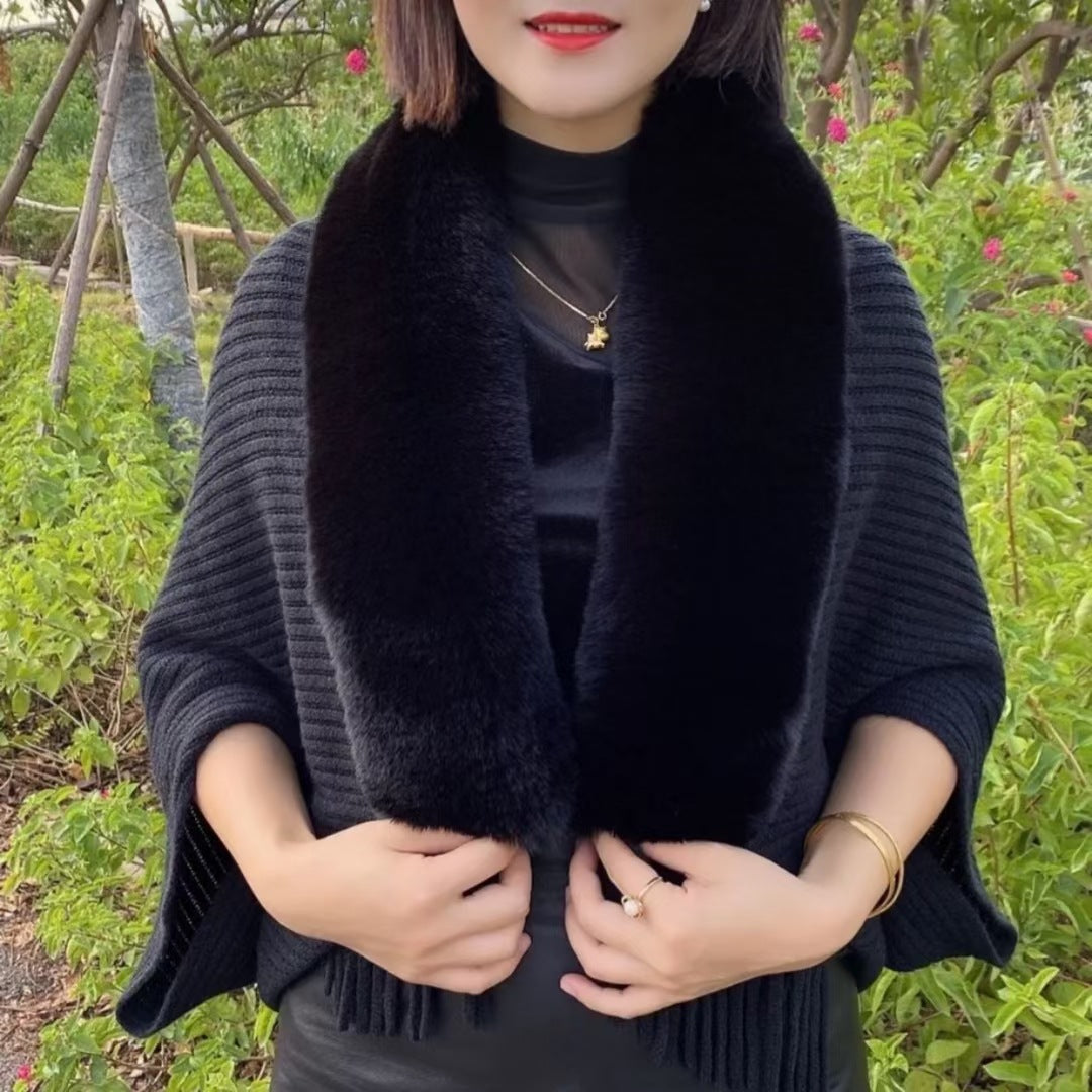 zp177-Autumn and winter wide fur collar warm tassel with cheongsam cloak shawl