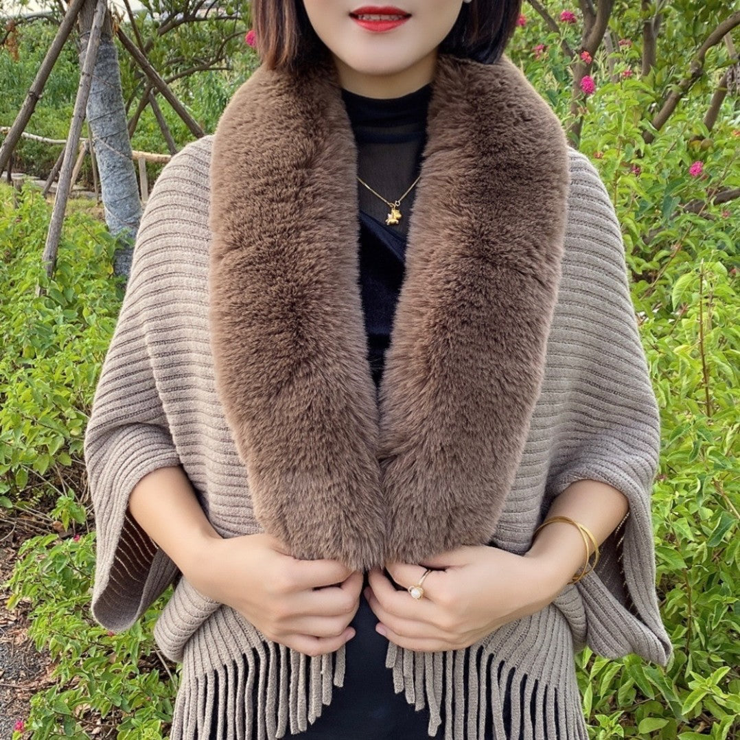 zp177-Autumn and winter wide fur collar warm tassel with cheongsam cloak shawl