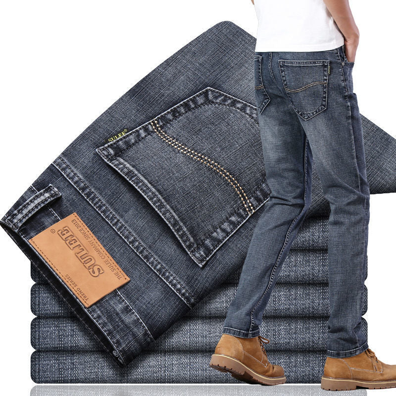 zd180-Autumn and Winter Men&#039;s Straight Leg Loose Casual Stretch Jeans