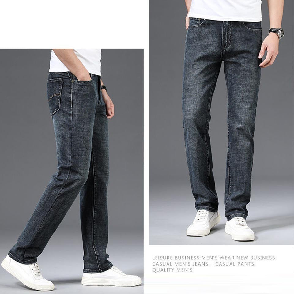 zd180-Autumn and Winter Men&#039;s Straight Leg Loose Casual Stretch Jeans