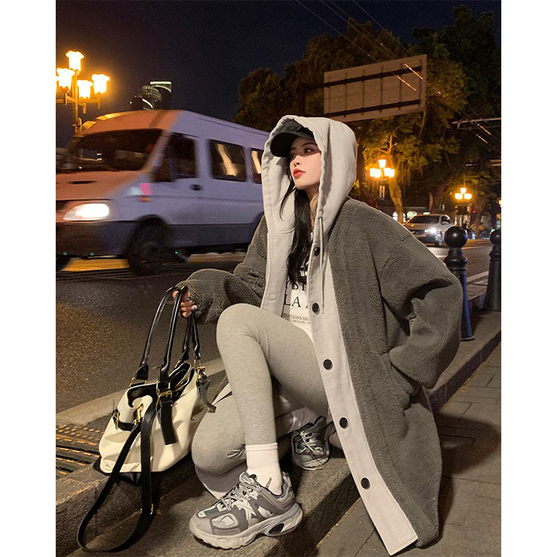 zp193-Fake two-piece imitation sherpa mid-length coat for autumn and winter