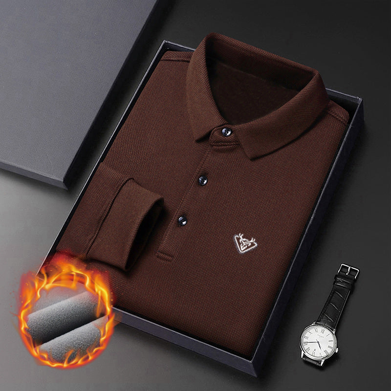 Men's winter velvet thickened long-sleeved POLO shirt