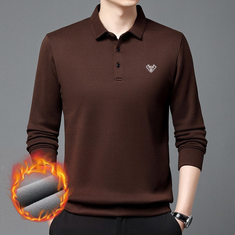 Men's winter velvet thickened long-sleeved POLO shirt