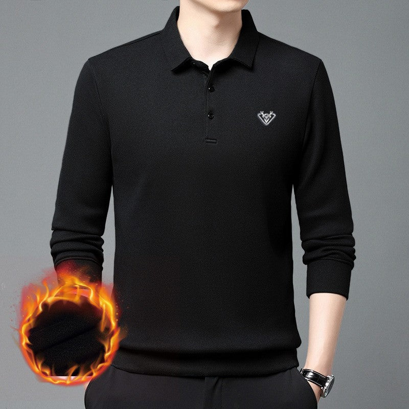 Men's winter velvet thickened long-sleeved POLO shirt