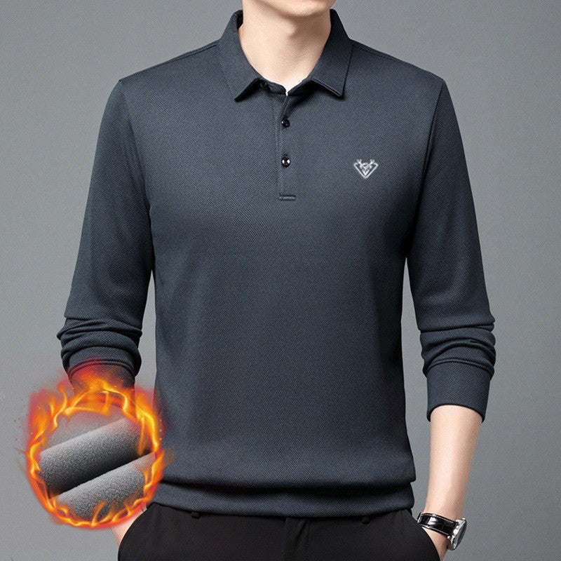 Men's winter velvet thickened long-sleeved POLO shirt