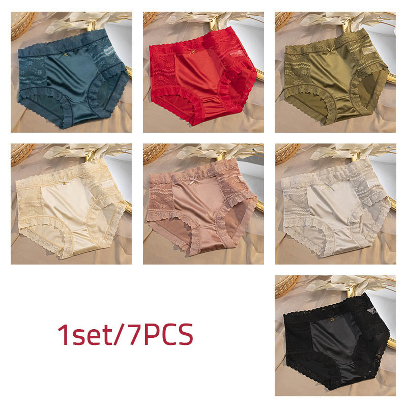 zp312-Women's Satin Antibacterial Breathable Ice Silk Panties 8-pack