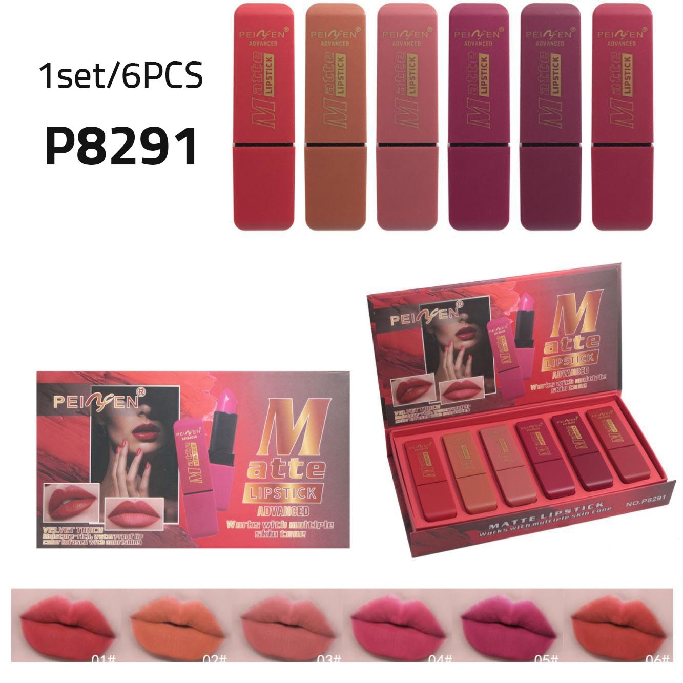 zp317-Matte lipstick set waterproof non-stick cup