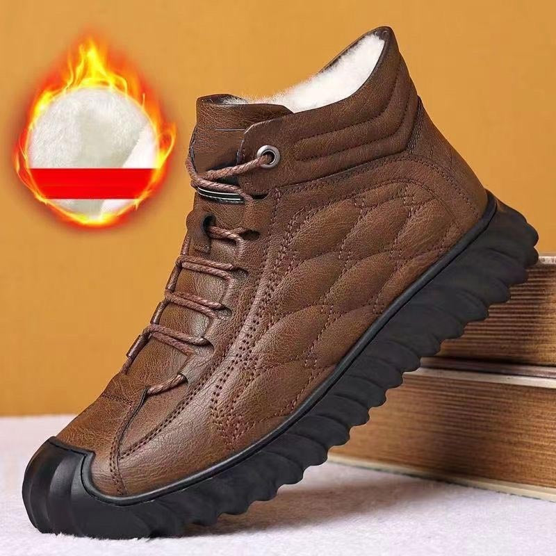 za9-Men's winter velvet warm high-top casual leather shoes