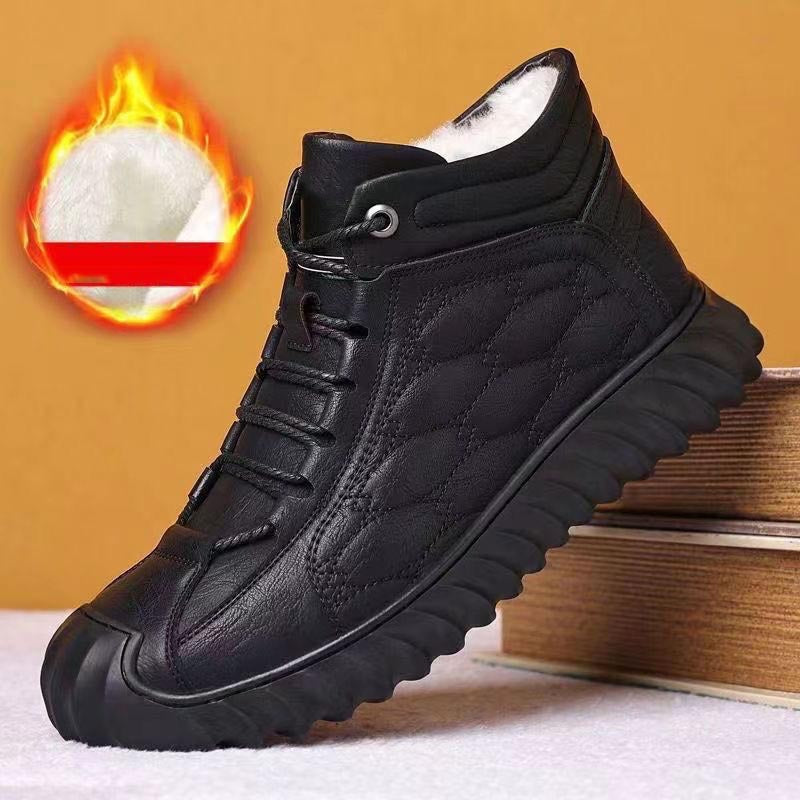 za9-Men's winter velvet warm high-top casual leather shoes