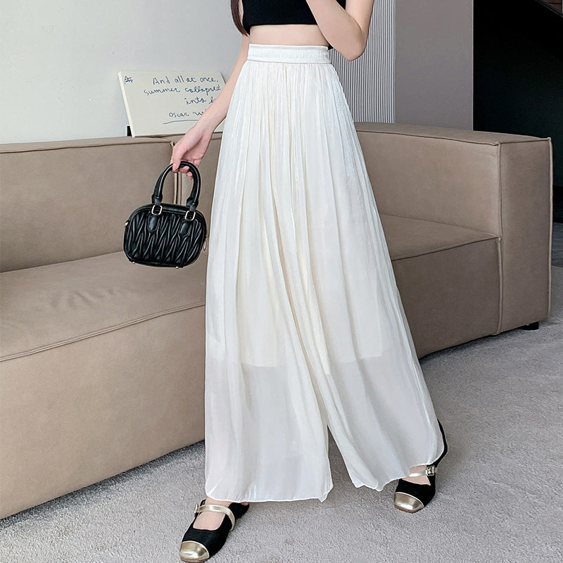 zp342-2024 Korean style high waisted double layer wide leg pants for women