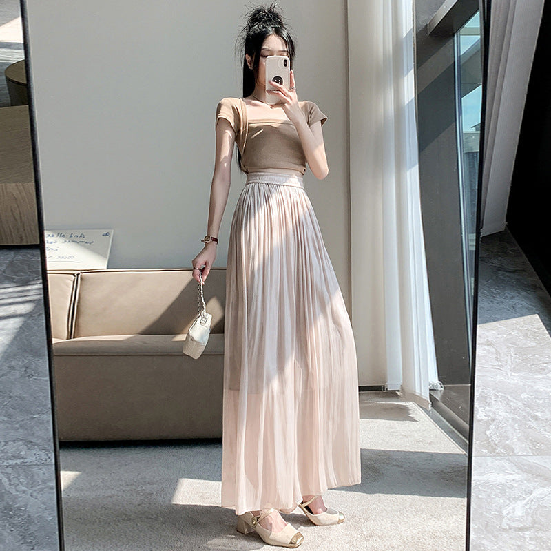 zp342-2024 Korean style high waisted double layer wide leg pants for women