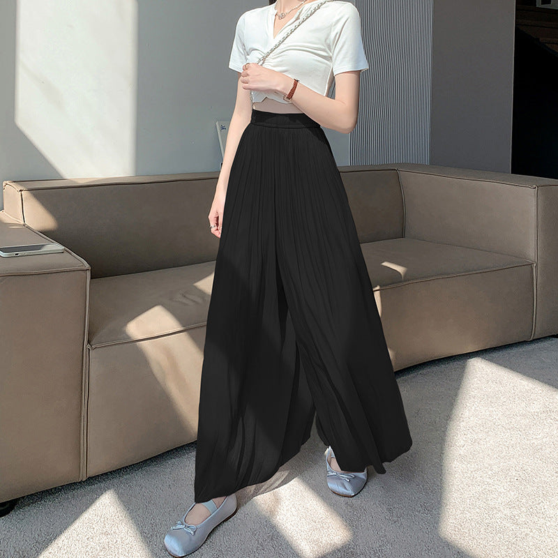 zp342-2024 Korean style high waisted double layer wide leg pants for women