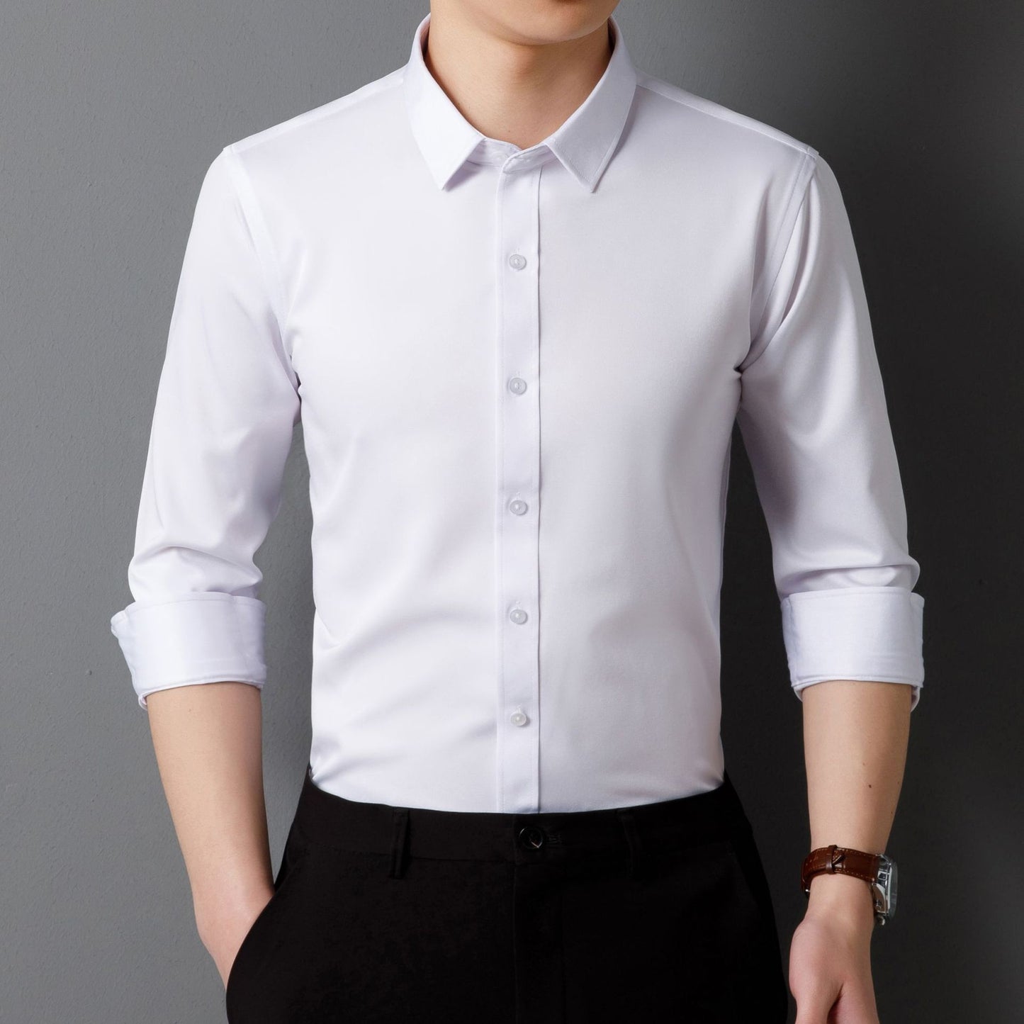 zd203-Men's spring and autumn long-sleeved four-way stretch shirt