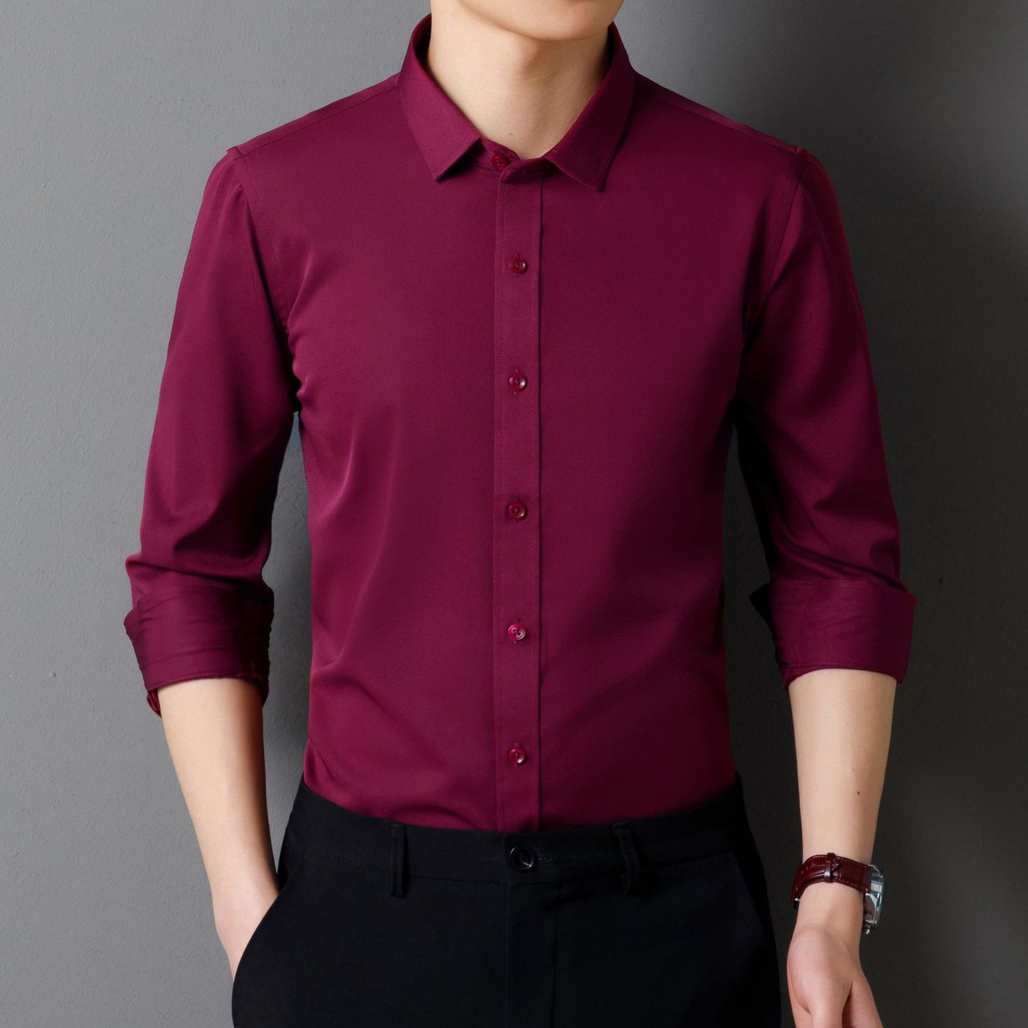 zd203-Men's spring and autumn long-sleeved four-way stretch shirt