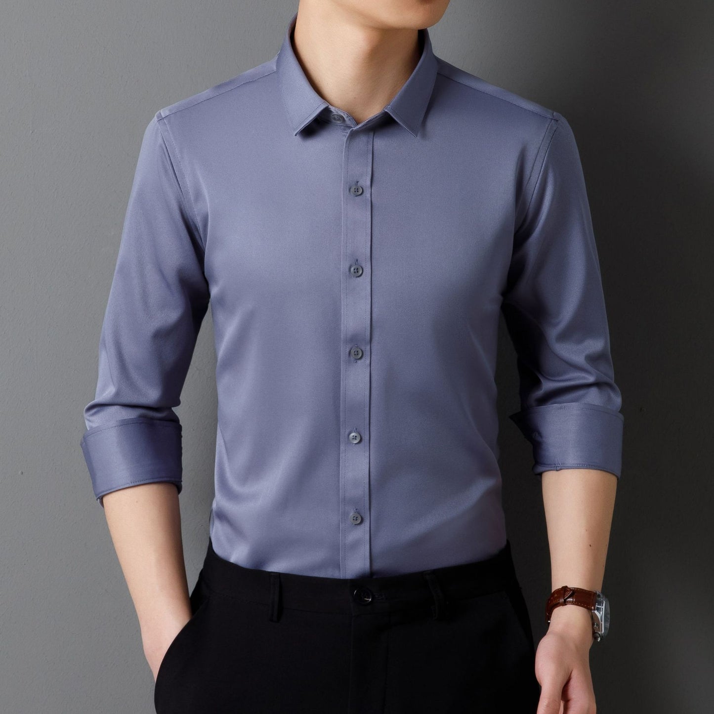 zd203-Men's spring and autumn long-sleeved four-way stretch shirt