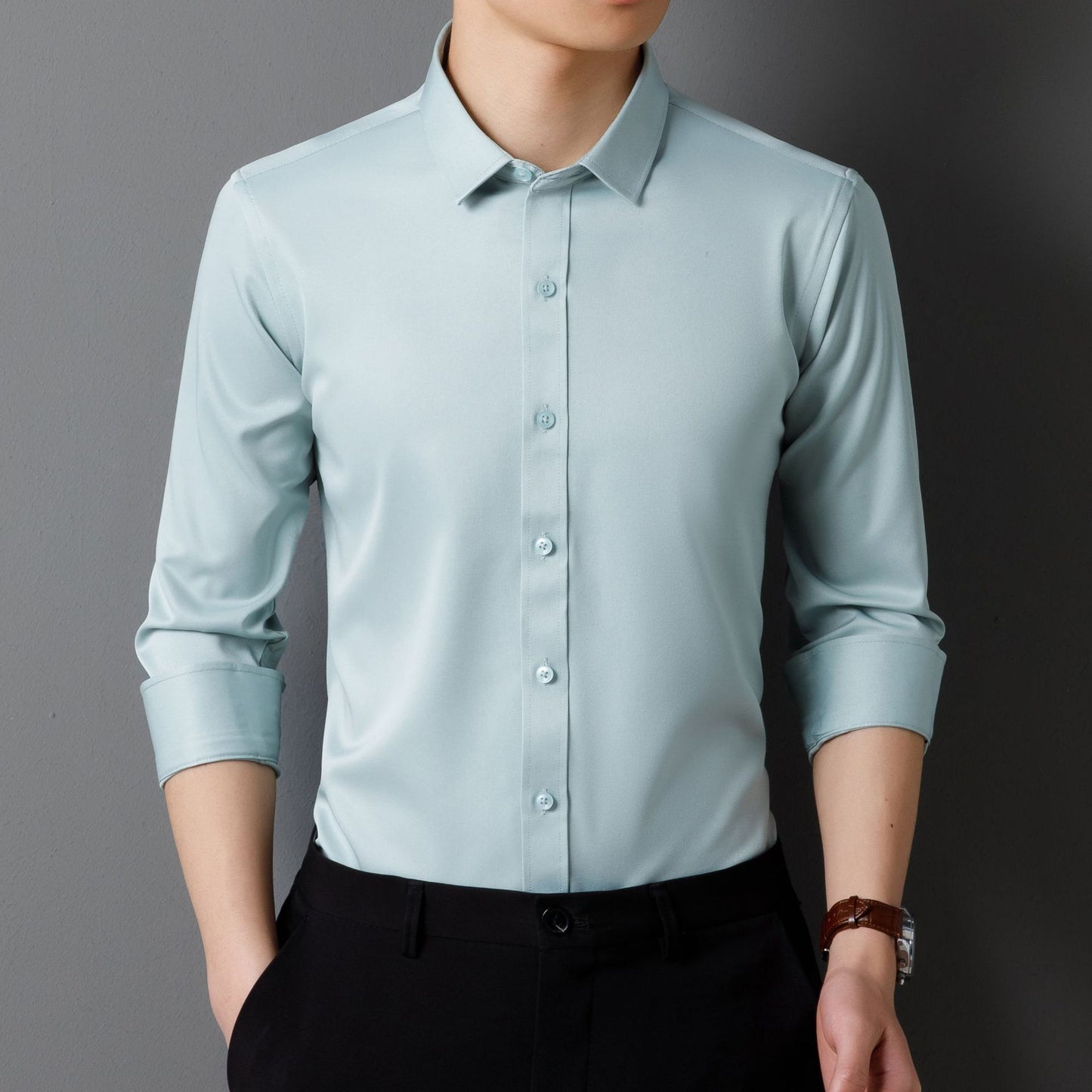 zd203-Men's spring and autumn long-sleeved four-way stretch shirt