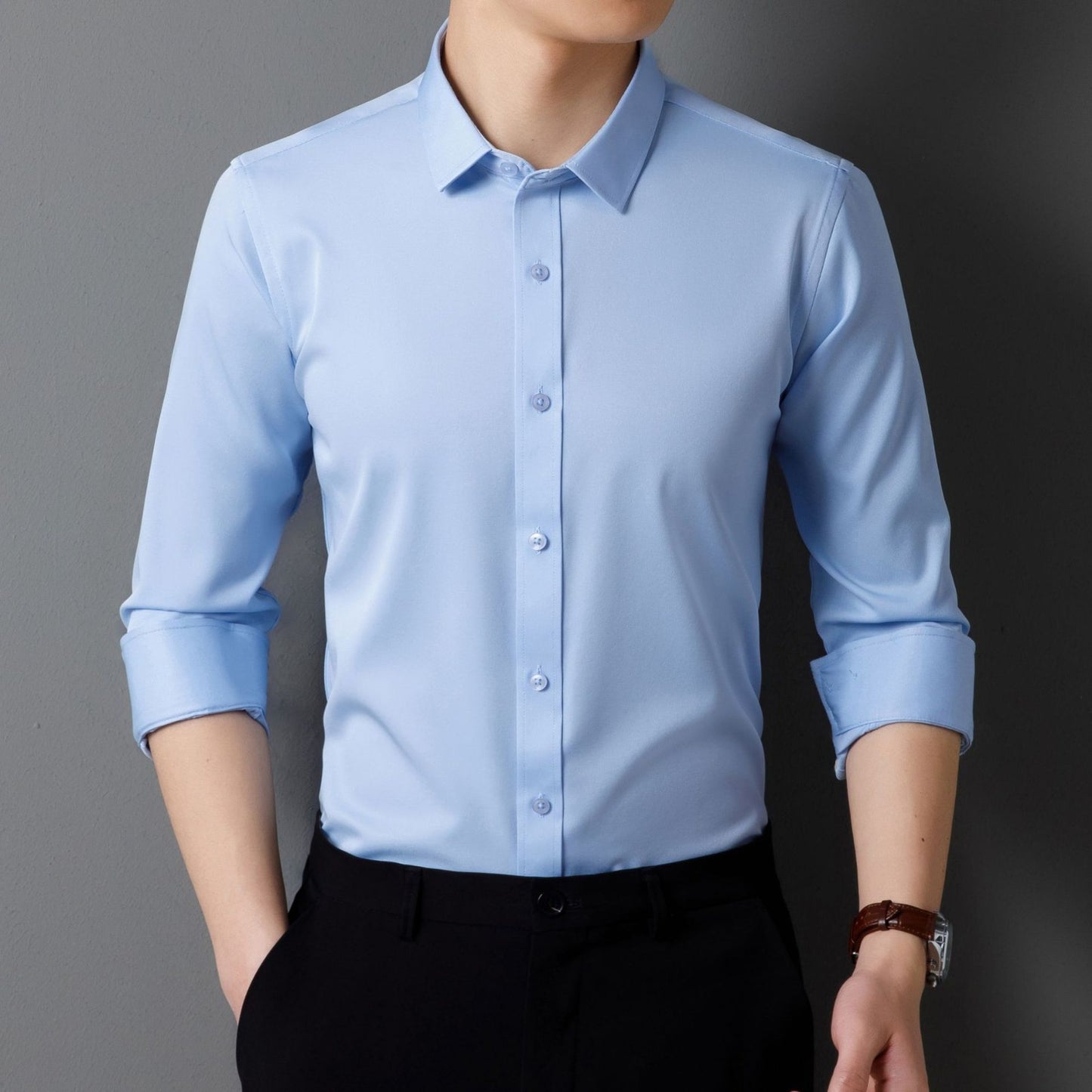 zd203-Men's spring and autumn long-sleeved four-way stretch shirt